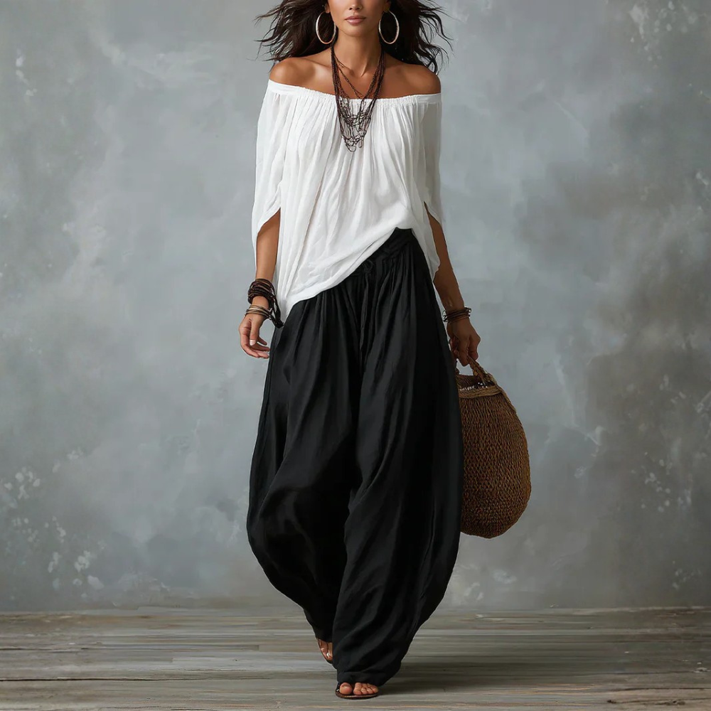 Ensemble Haut Asymétrique et Pantalon Palazzo Large