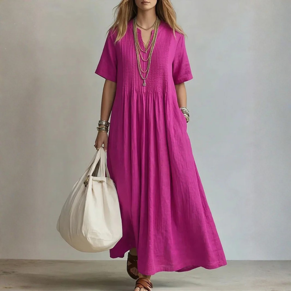 Robe élégante à col en V et manches courtes