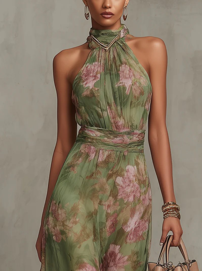 Robe longue élégante à col halter