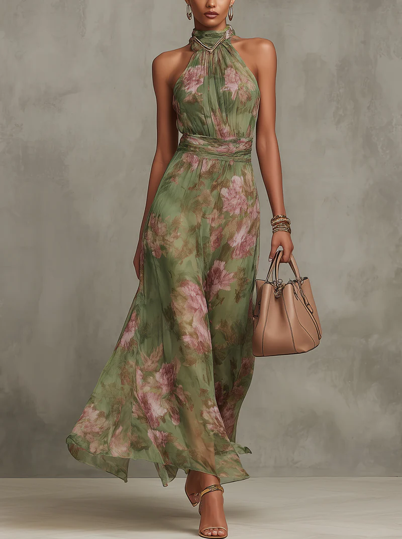 Robe longue élégante à col halter