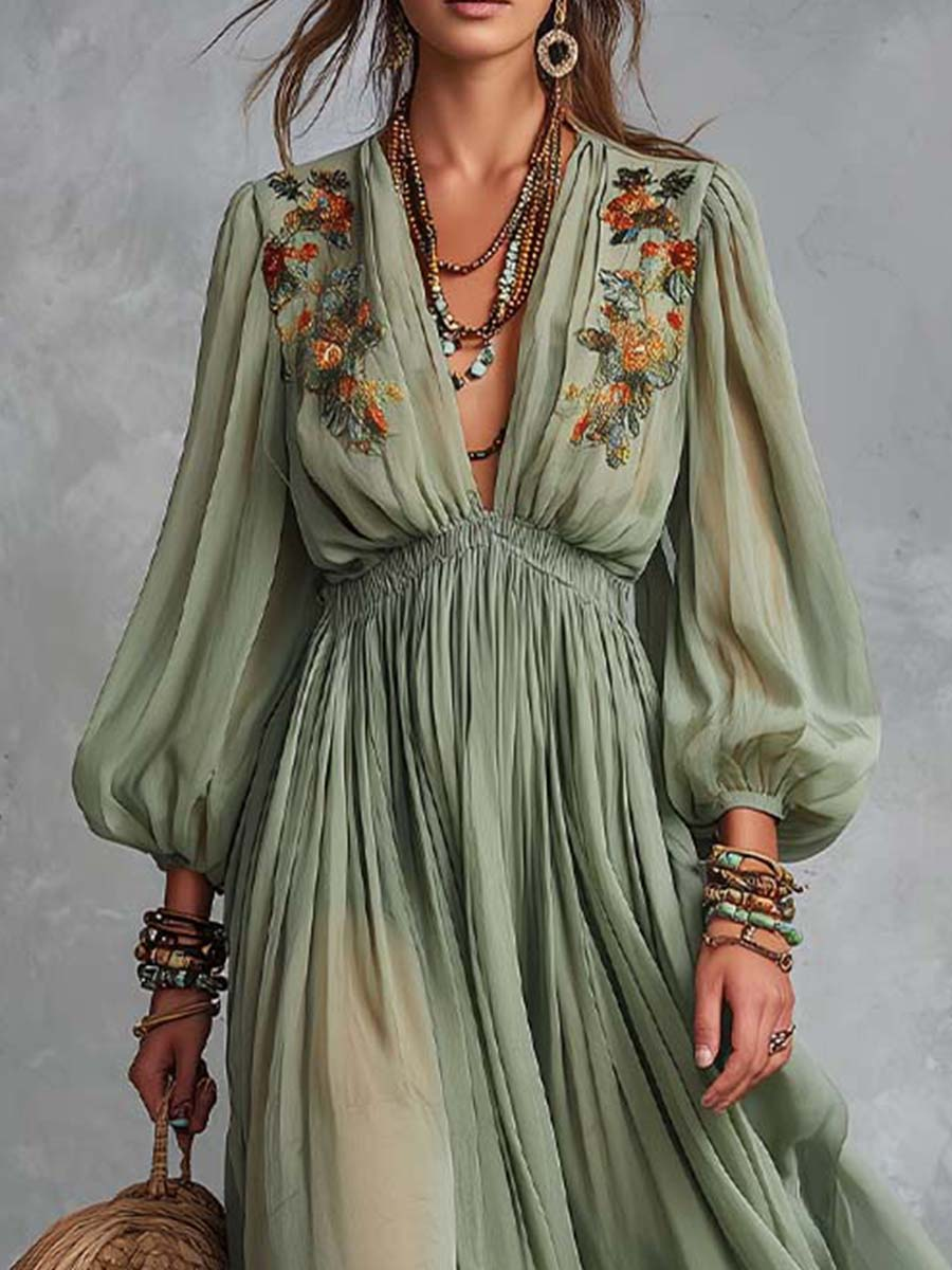 Élodine™ | Robe Maxi Bohémienne avec Imprimé Floral