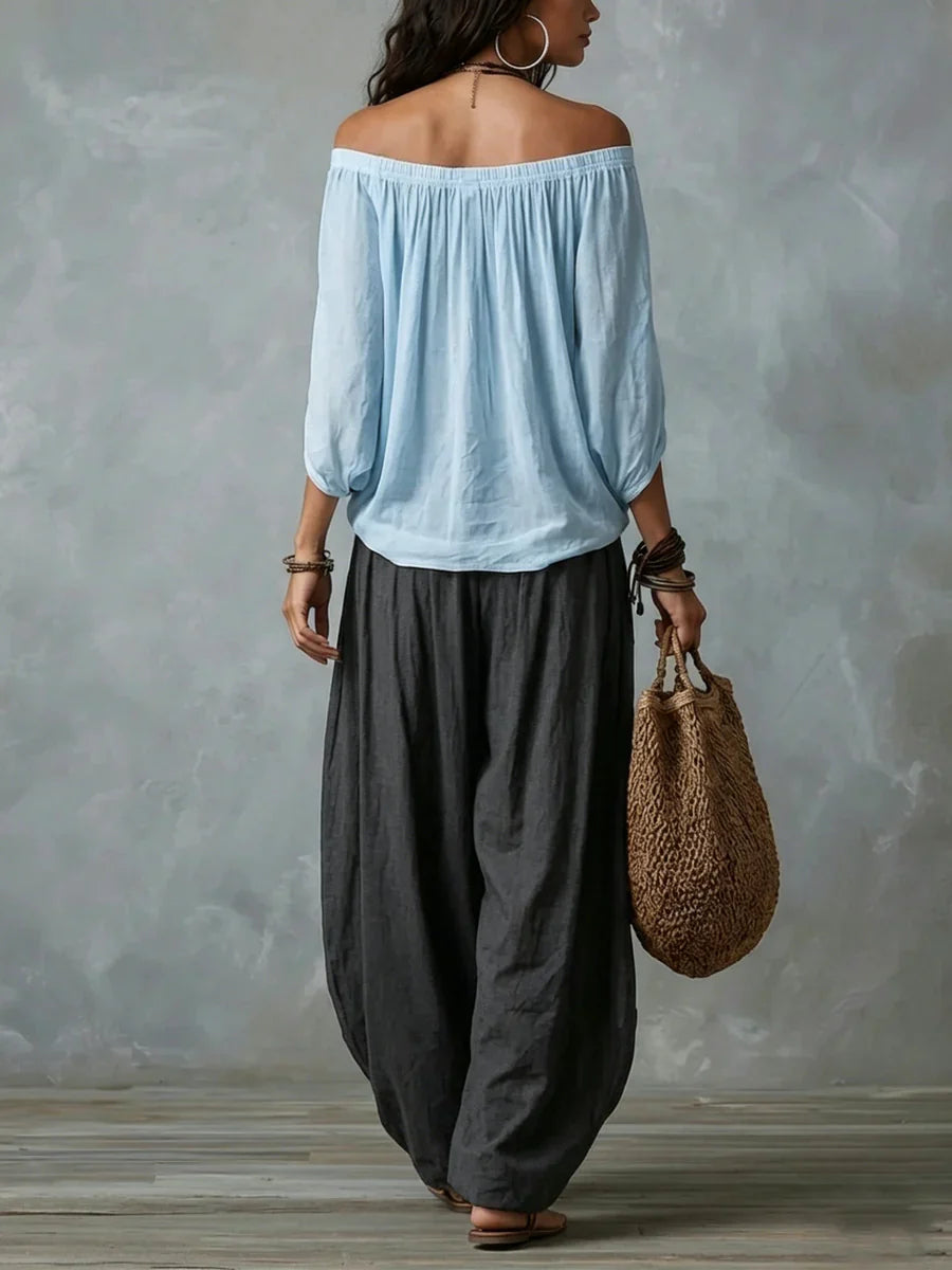 Ensemble Haut Asymétrique et Pantalon Palazzo Large