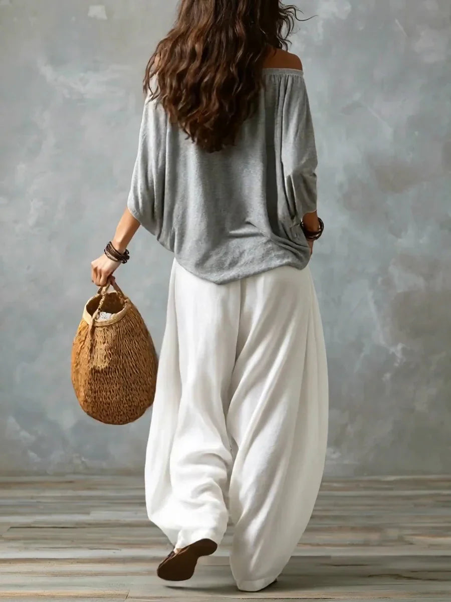 Ensemble Haut Asymétrique et Pantalon Palazzo Large