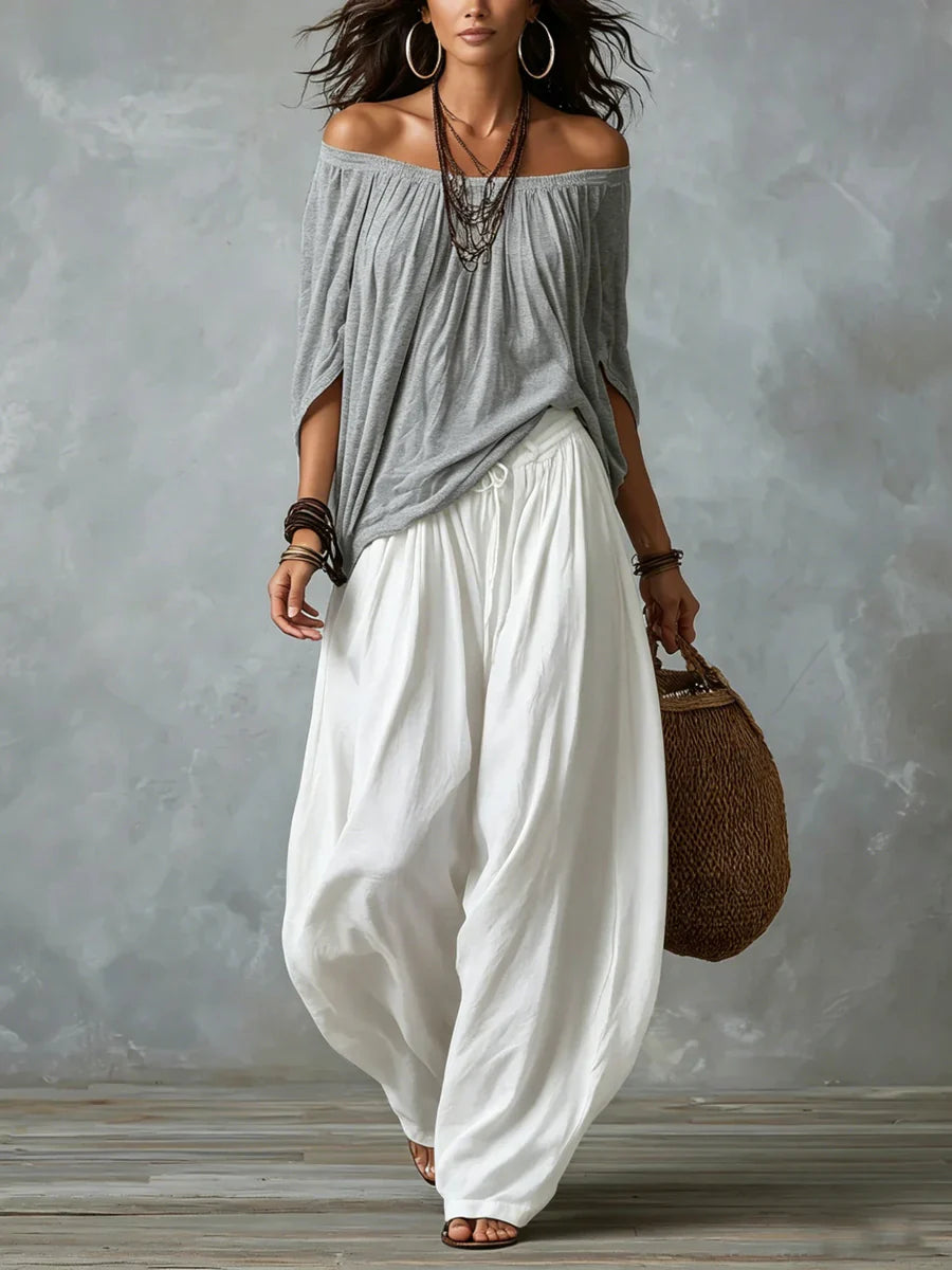 Ensemble Haut Asymétrique et Pantalon Palazzo Large