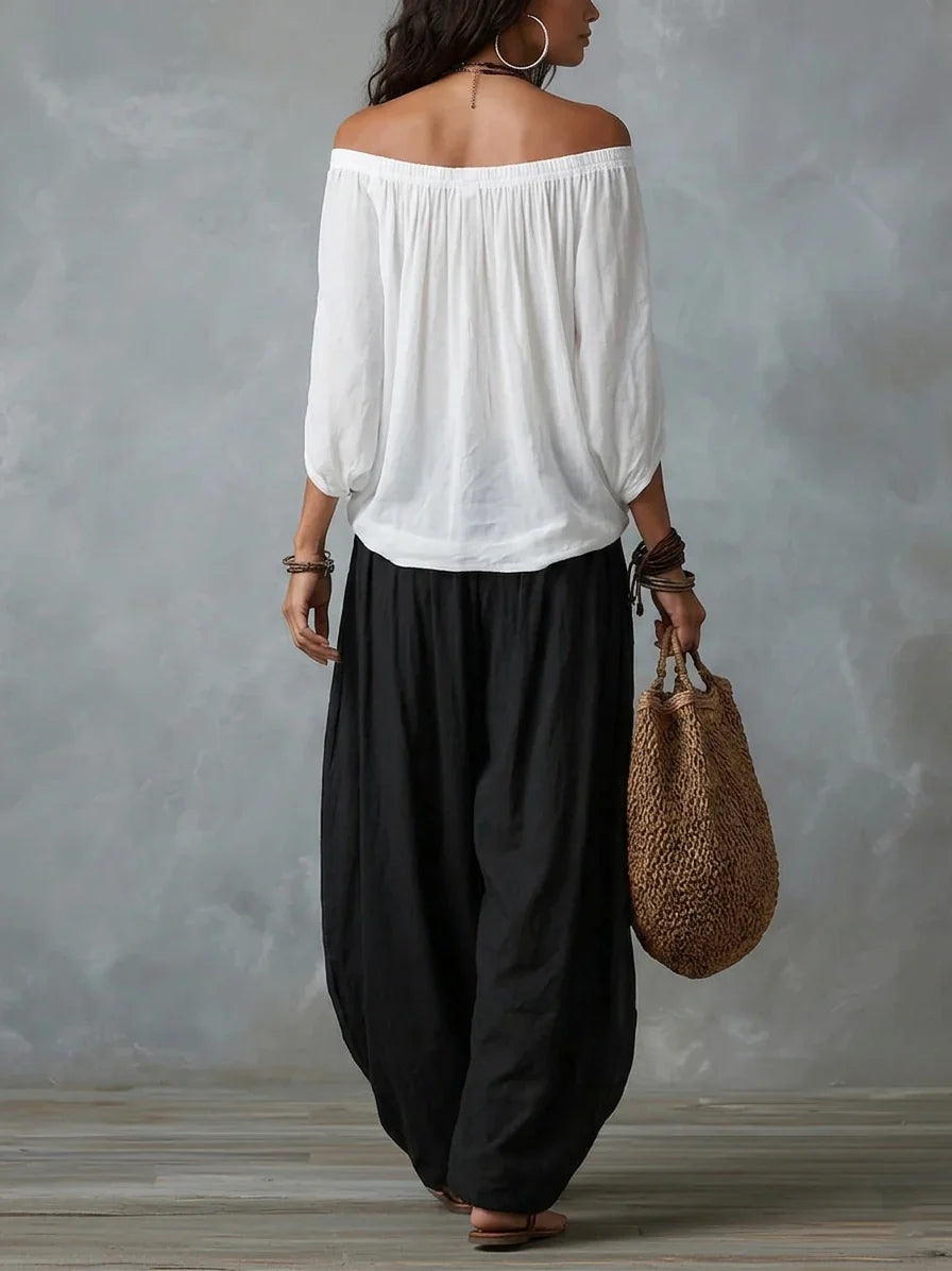 Ensemble Haut Asymétrique et Pantalon Palazzo Large