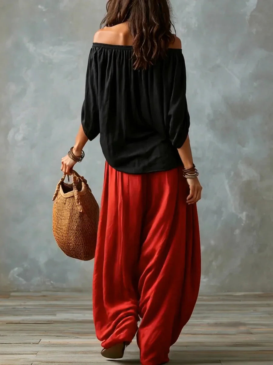 Ensemble Haut Asymétrique et Pantalon Palazzo Large