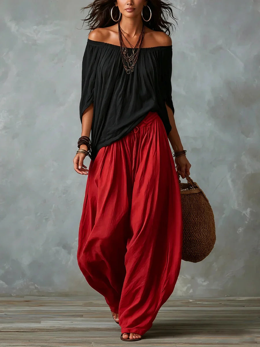 Ensemble Haut Asymétrique et Pantalon Palazzo Large