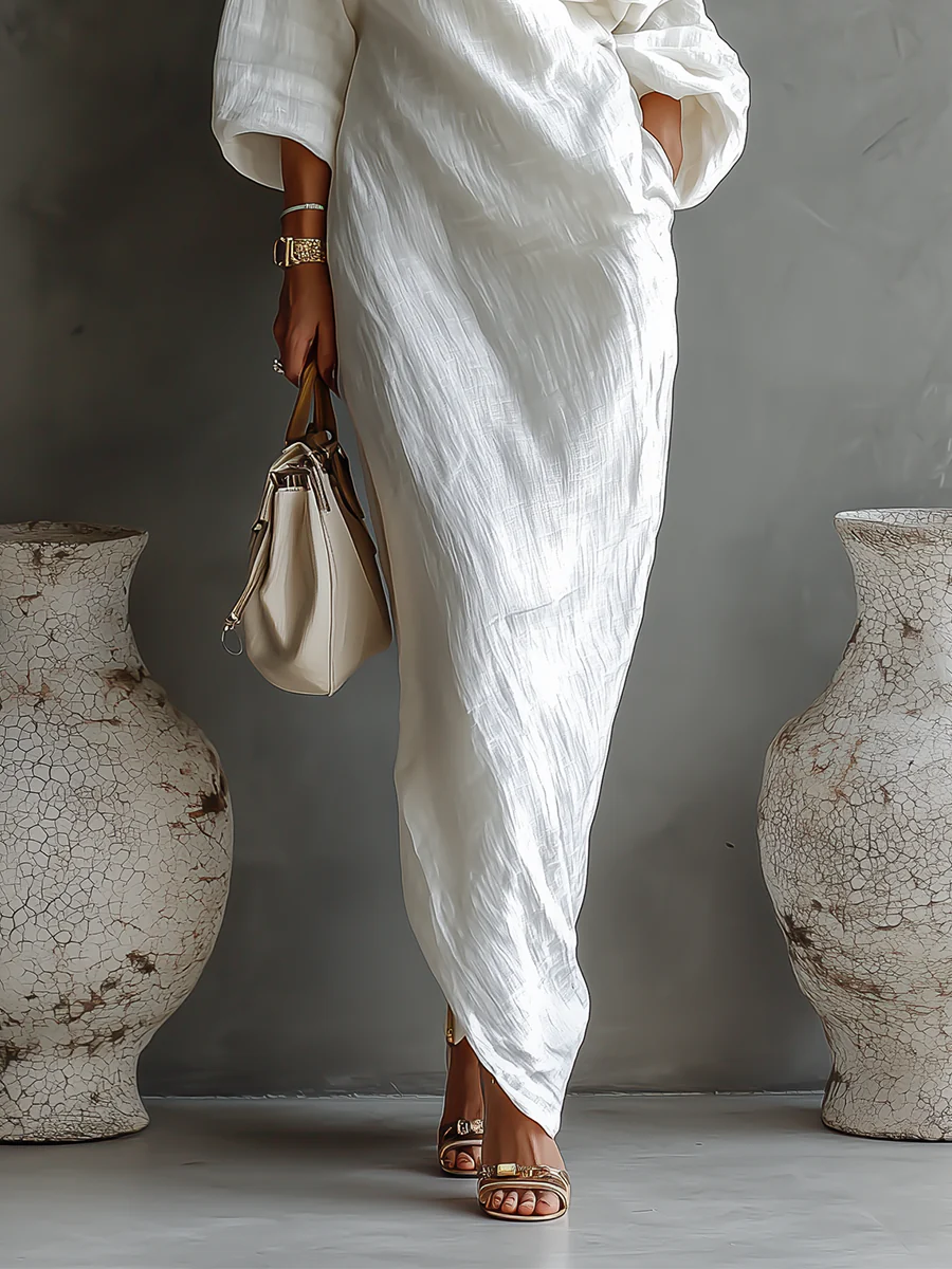 Elise™ | Élégante robe maxi à une épaule – blanc