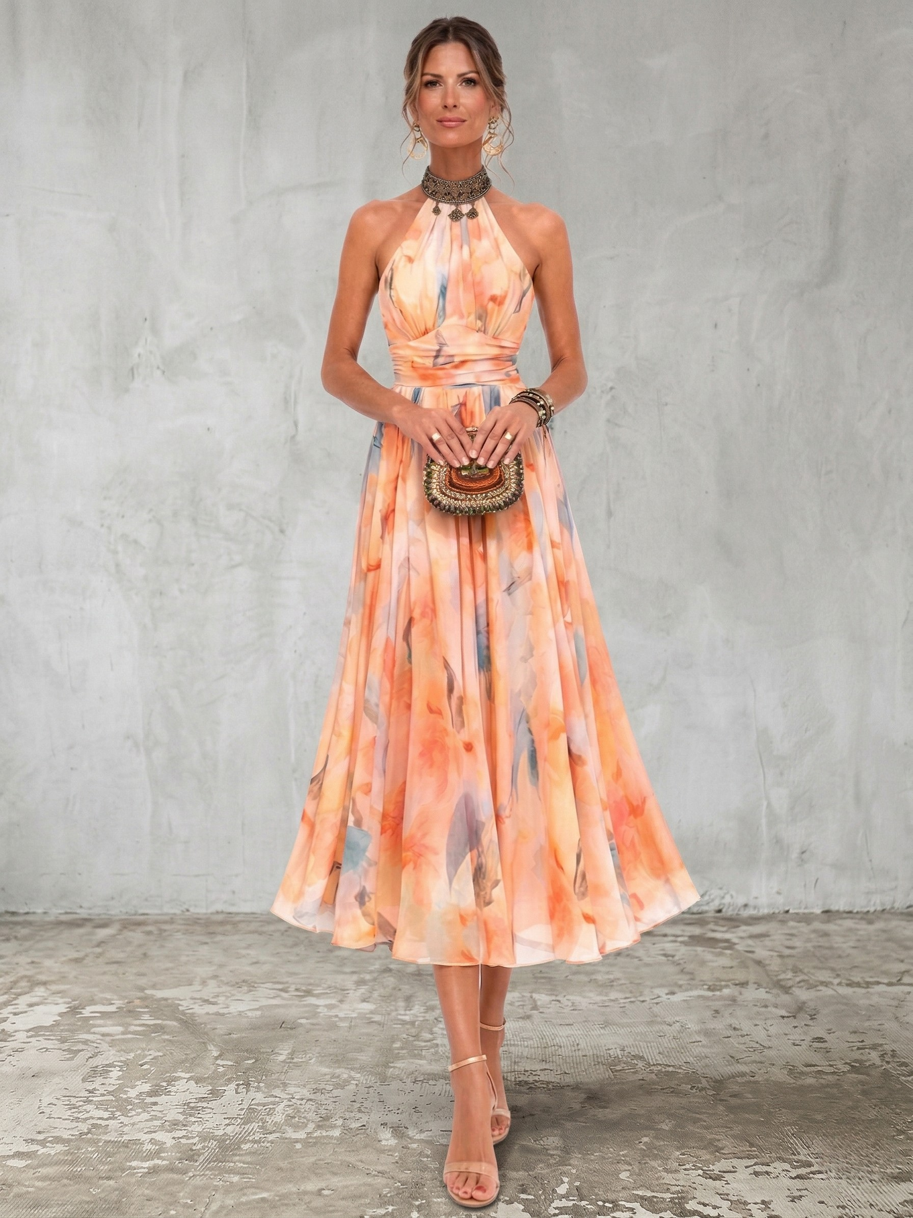 Aurora™ | Robe à Encolure Halter et Imprimé Aquarelle