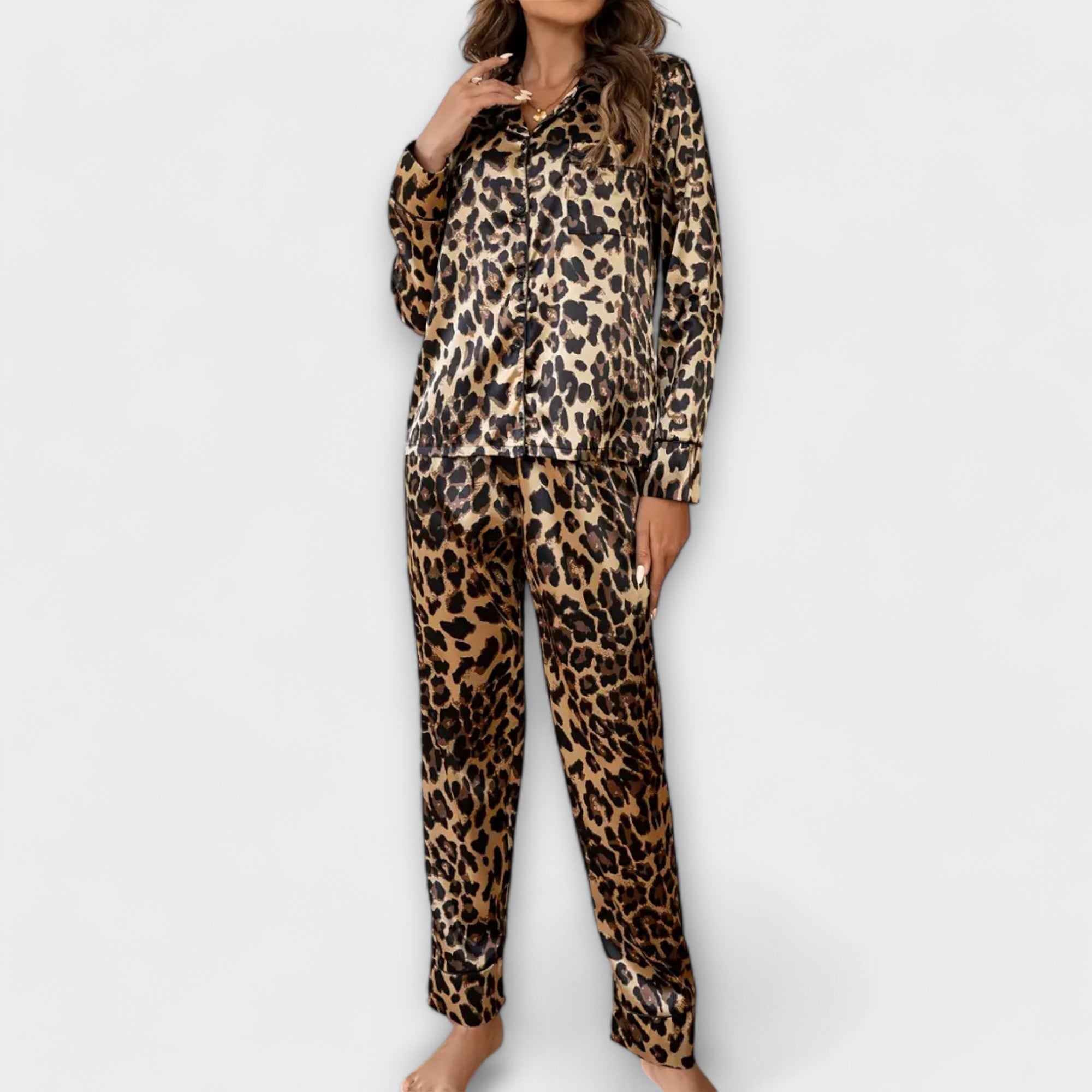 Ensemble de Pyjama en Satin avec Imprimé Léopard