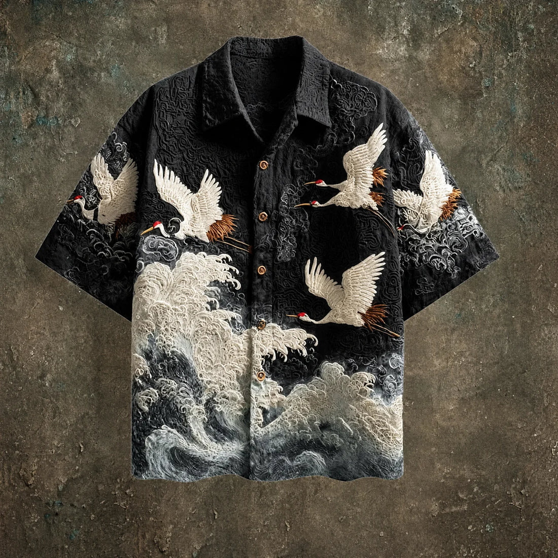 Chemise d'été avec motif de grue en relief