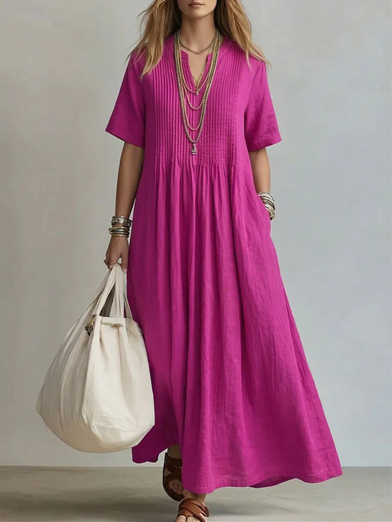 Robe élégante à col en V et manches courtes