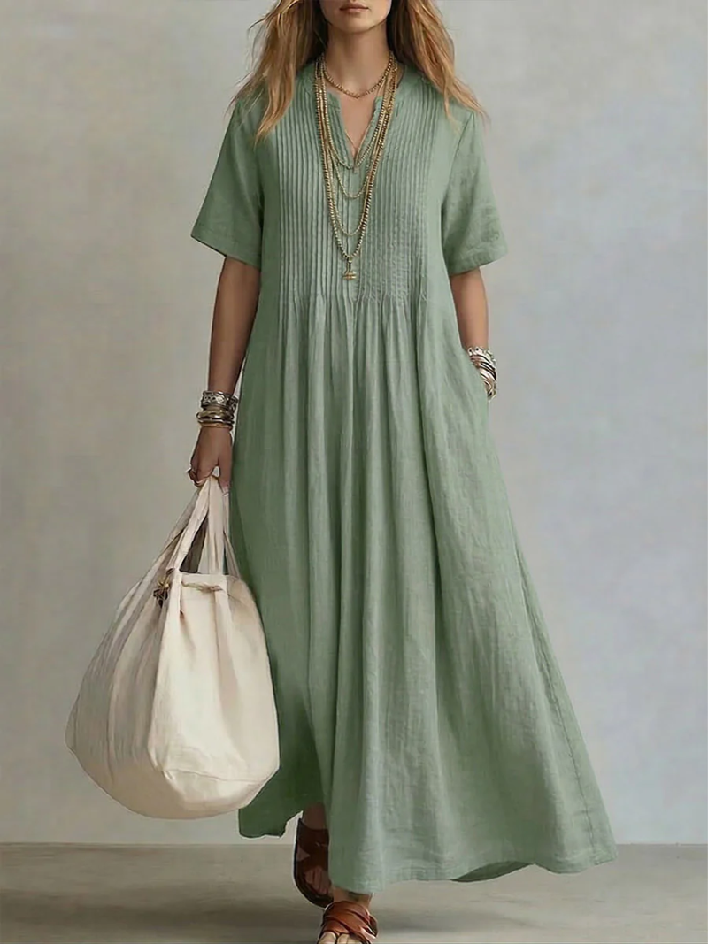 Robe élégante à col en V et manches courtes