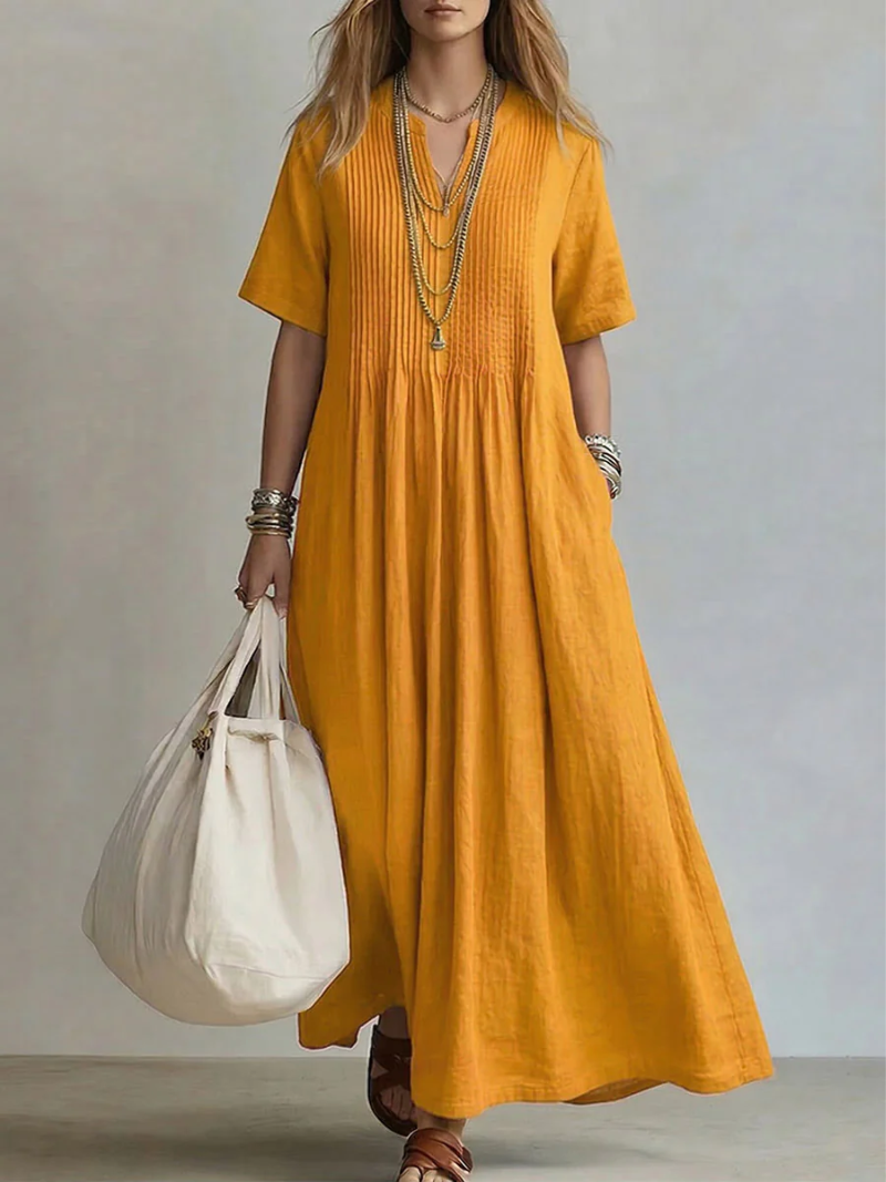 Robe élégante à col en V et manches courtes
