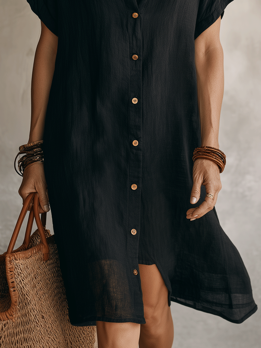 Robe chemise midi en lin et coton
