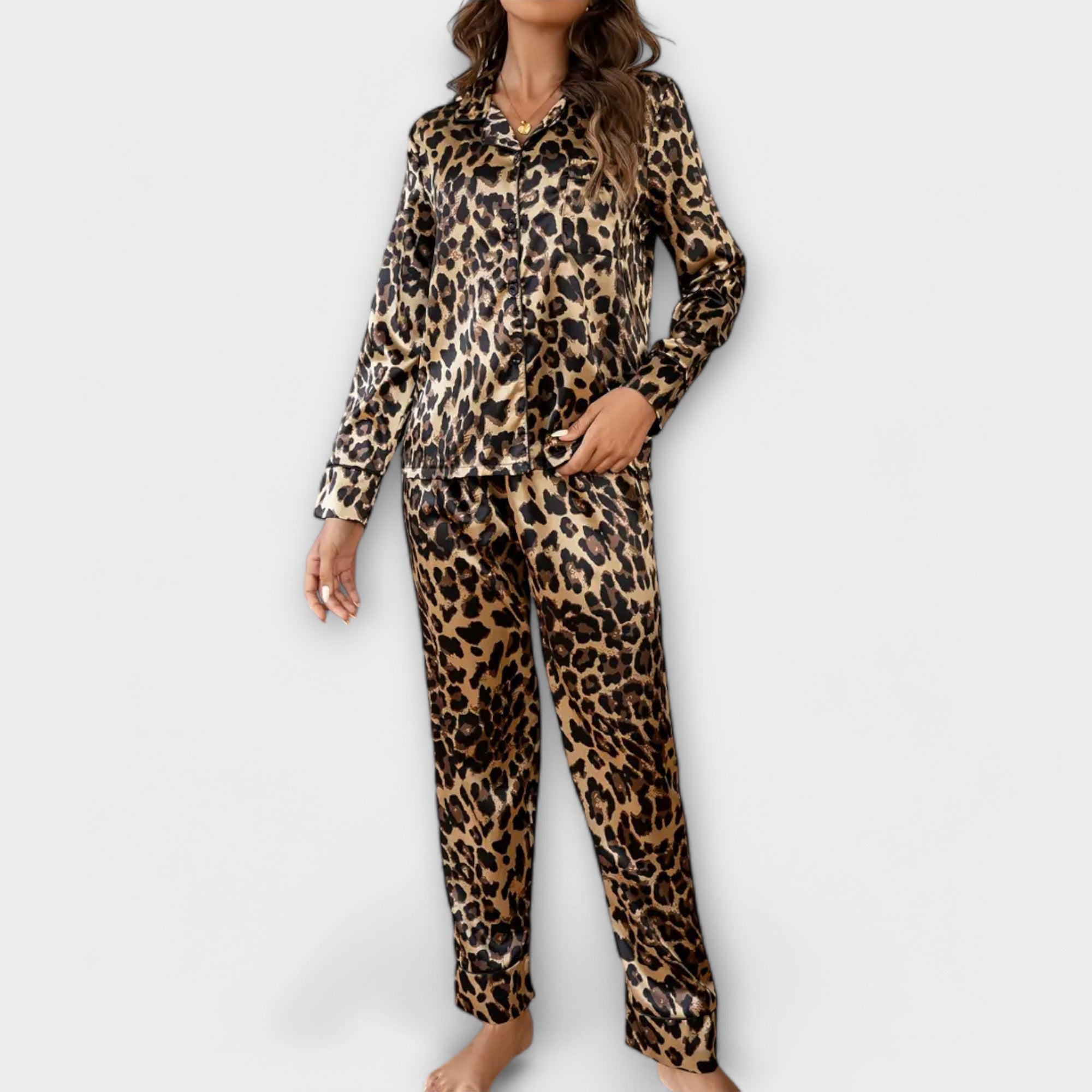 Ensemble de Pyjama en Satin avec Imprimé Léopard