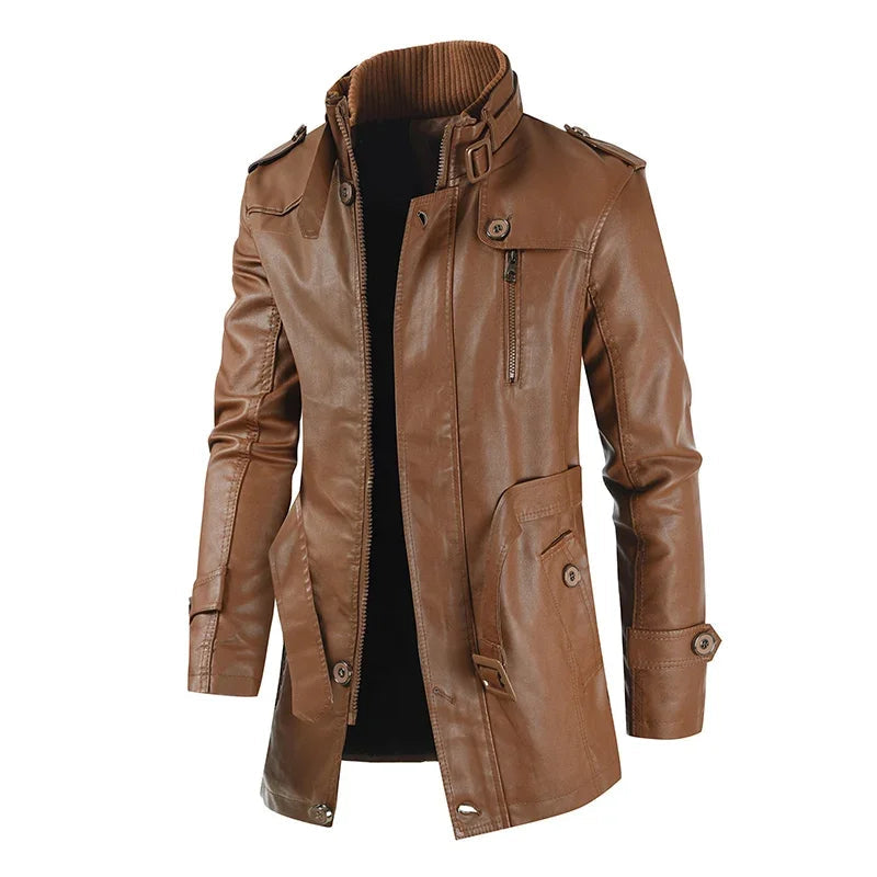 Veste en Cuir Biker Élégante Longue
