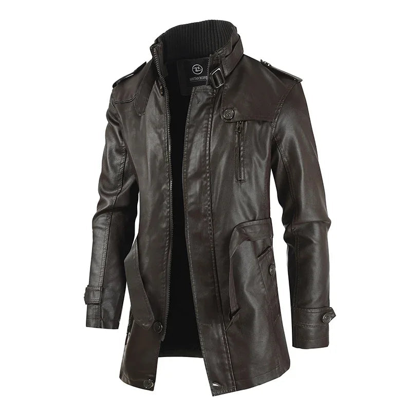 Veste en Cuir Biker Élégante Longue
