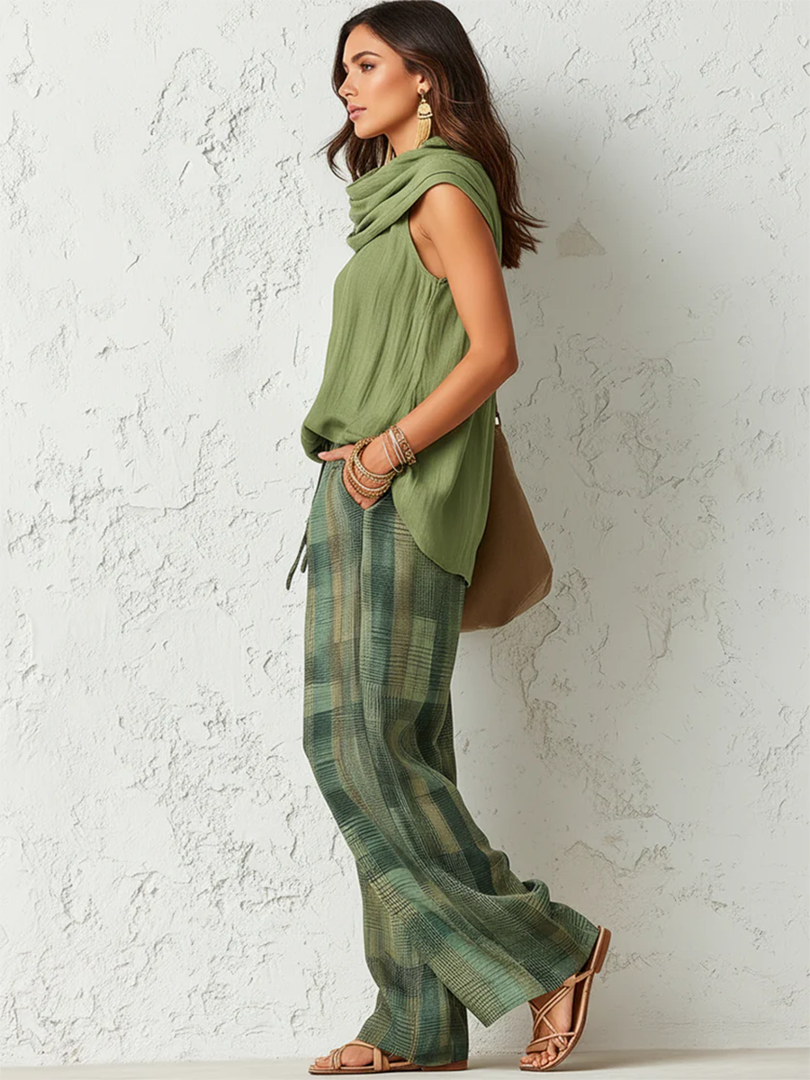 Ensemble débardeur Sage Breeze et pantalon large à carreaux