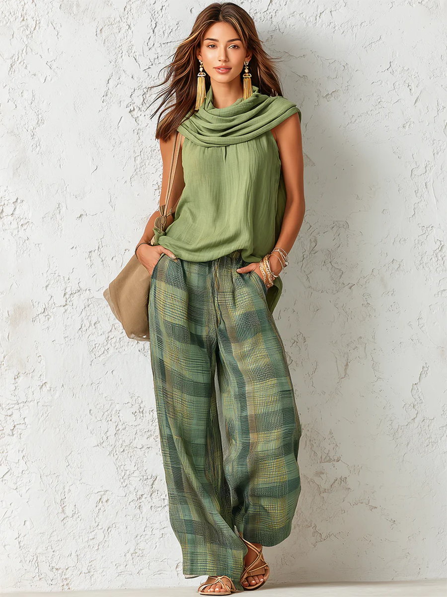 Ensemble débardeur Sage Breeze et pantalon large à carreaux