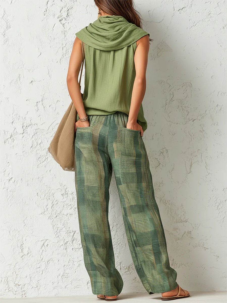Ensemble débardeur Sage Breeze et pantalon large à carreaux