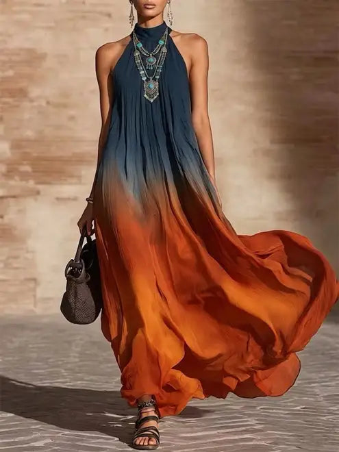 Robe longue halter/V dégradée